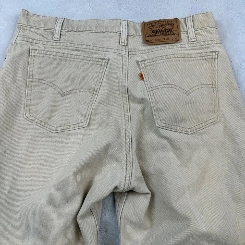 Vintage Levis 550 Orange Tab Relaxed Fit Tapered Leg‎ Jeans Tan Beige 36x30 USA